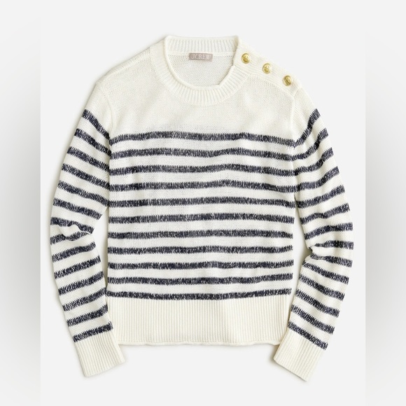 NWT J.Crew Relaxed Linen Beach Sweater With Gold Shoulder Buttons - Picture 3 of 5